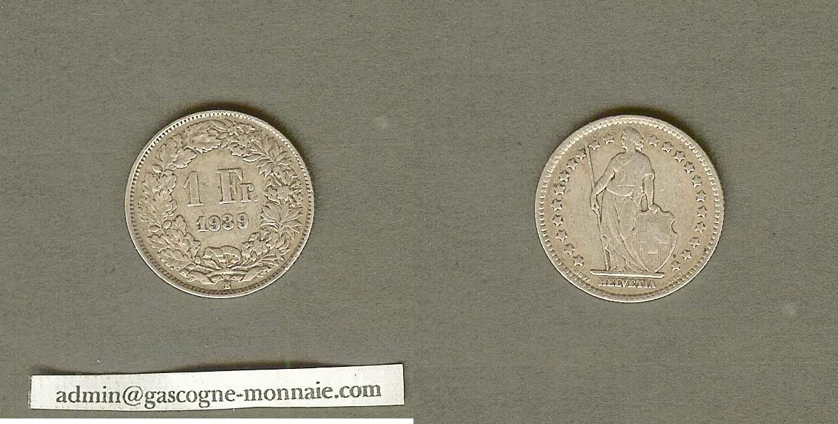 Swizterland 1 franc 1939 VF+